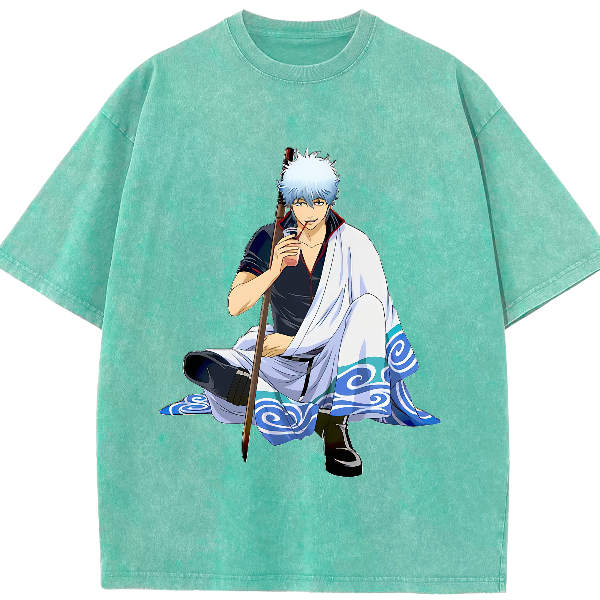 （画像用） ぎんたま 坂田銀時（さかたぎんとき） 神楽 志村新八（しむら しんぱち） GINTAMA Sakata Gintoki Kagura Shimura Shinpachi 綿100% ヴィンテージ風 半袖Tシャツ（フロントプリント）